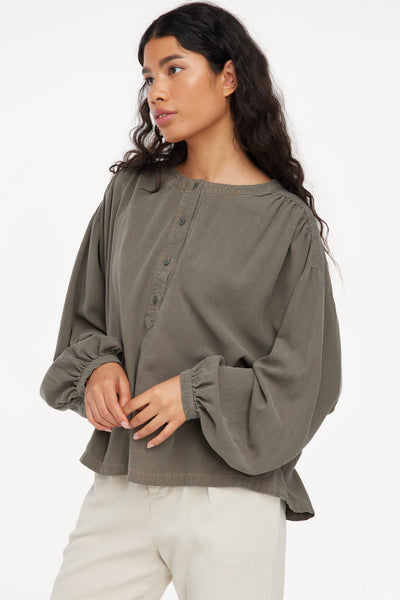 Raw Silk Henley - Sage