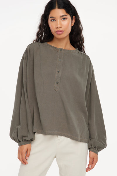 Raw Silk Henley - Sage