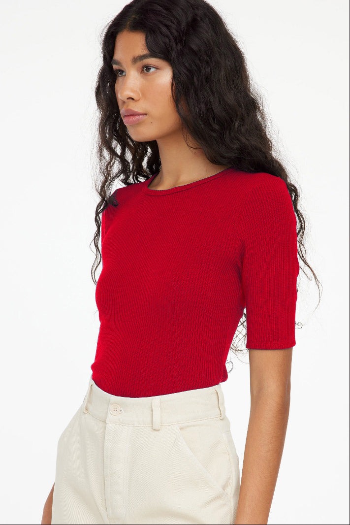 Sweater Rib Tee - Cherry Red