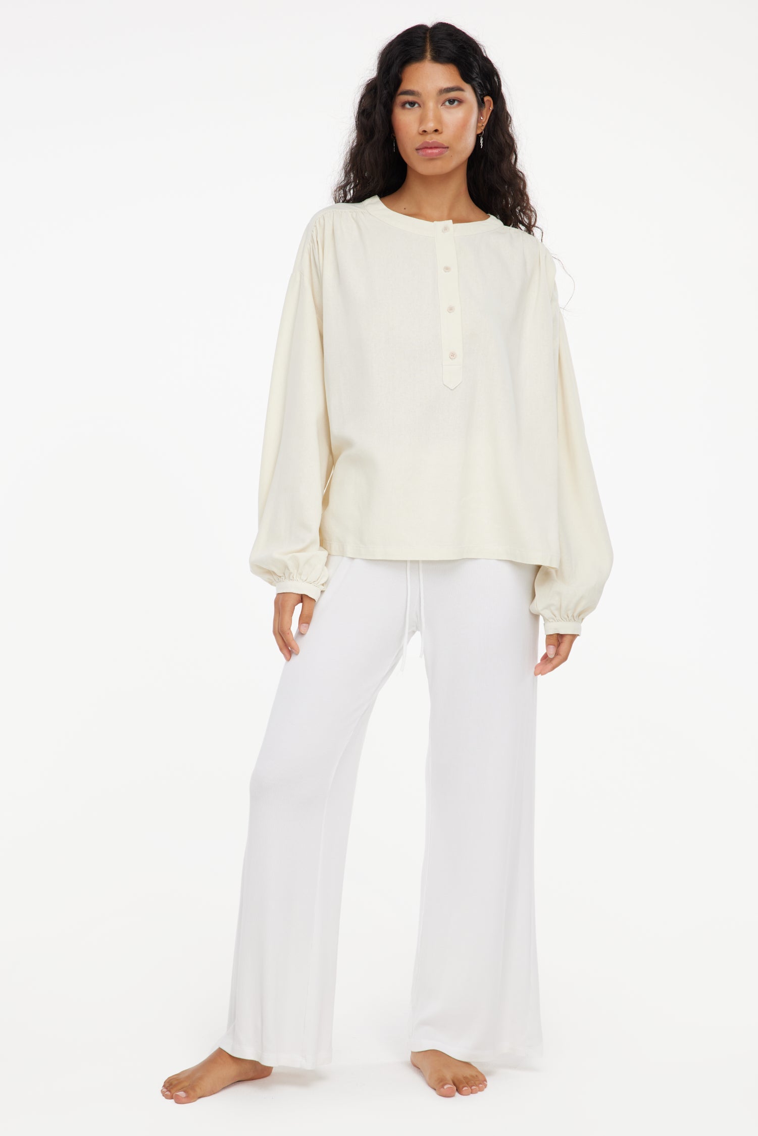Raw Silk Henley - Natural