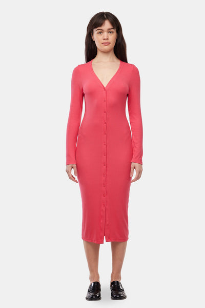 Ribbed Cardi Dress - Ruby Pink