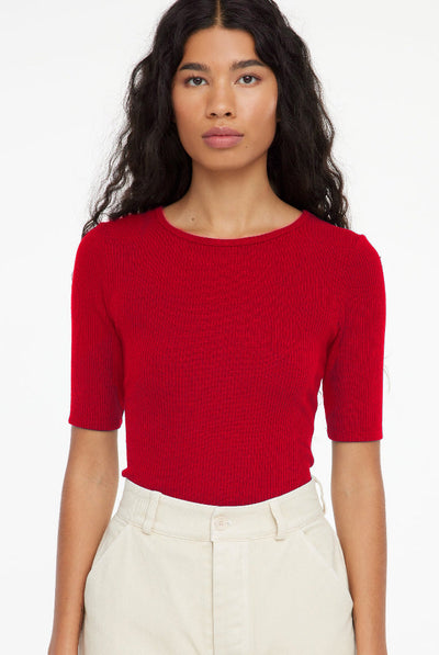 Sweater Rib Tee - Cherry Red