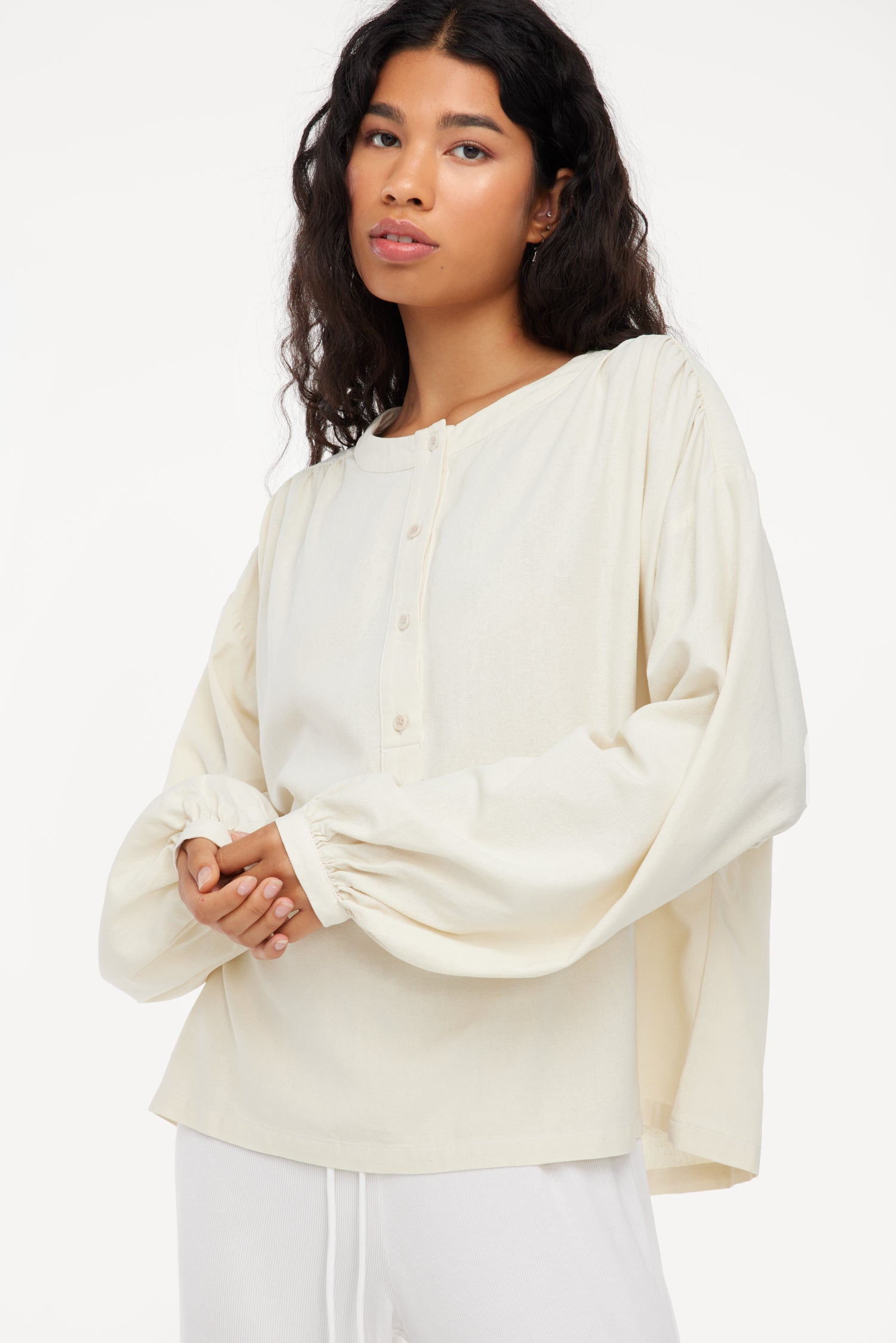 Raw Silk Henley - Natural