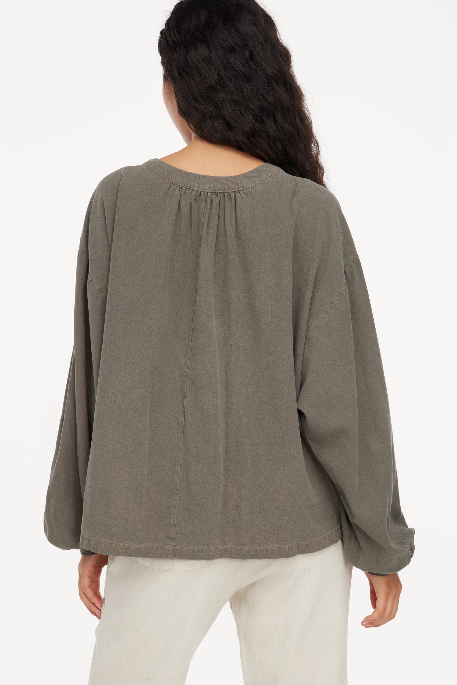 Raw Silk Henley - Sage